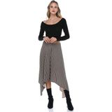 Demoda Çizgili Asimetrik Etek - 36 - Bej - Siyah