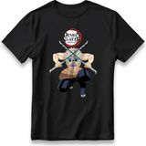 Demon Slayer Inosuke Anime Model Baskı Tişört Unisex %100 Pamuk Kalın Kumaşlı Manga T-Shirt - Siyah