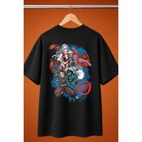 Demon Slayer Kimetsu No Yaiba Baskili Oversize Tisort - Siyah