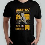 Demon Slayer Kimetsu No Yaiba Zenitsu Unisex %100 Pamuklu Bisiklet Yaka T-Shirt - Siyah