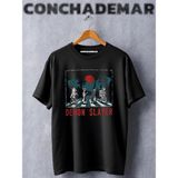 Demon Slayer Poster Baskılı Oversize Tshirt - Siyah