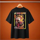 Demon Slayer Rengoku Ates Nefesi Kart Oversize Unisex Tisort - Siyah - XL