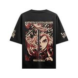 Demon Slayer Rengoku Kyojuro Oversize Boxy Siyah T-shirt (Siyah, L)
