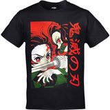 Demon Slayer Tanjiro Nezuko Kamado Ön Arka Baskılı Unisex Siyah - XL