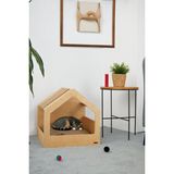 Demonte Ahşap Tırmalama Tahtalı Modern Kedi Evi