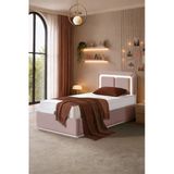 Demonte Baza Seti, Nox Ledli Tek Kişilik Baza Başlık Maxi Yatak Seti, Pembe - 100X200 Cm