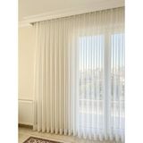 Demor Home 1/3 Sık Pile Bambu Tül Perde Otel Şıklığında Premium Dekorasyon Ütü Istemez - Beyaz - 450 x 260 cm