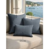 Demor Home Keten Dokulu Gece Mavisi Kırlent Yastık Kılıfı