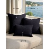 Demor Home Keten Dokulu Gece Siyahı Kırlent Yastık Kılıfı - 50 x 30 cm
