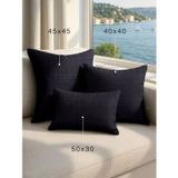 Demor Home Keten Dokulu Gece Siyahı Kırlent Yastık Kılıfı