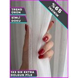 Demor Home Modern Simli Bambu Tül Perde 1’e 3 Sık Pile Kullanıma Hazır Ütü Istemez - Simli Beyaz - 250 x 270 cm