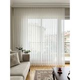 Demor Home Premium 1'e 3 Sık Pile Bambu Tül Perde Soft Linen Görünüm Ütü Gerektirmez - Beyaz - 150 x 260 cm