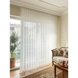 Demor Home Şeffaf Bambu Tül Perde 1'e 3 Sık Pile Tok Duruşlu Modern Salon Tülü - Beyaz - 400 x 260 cm