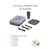Dempa Piknik Seti 32 Parça 6 Kişilik Bardak Çatal Kaşık Tabak 1500 Mürdüm Ve Antri Antrasit