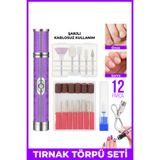 DEMPOWER Şarjlı Taşınabilir 12 Parça Tırnak Manikür Pedikür Törpü Makinesi
