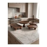 Demwood Premium Dörtlü Set 25 cm Pasta Standı 25 cm Top ayaklı Sunumluk 17*25 Sunumluk Ve İki Katlı Yuvarlak ahşap Çeyiz Ve Sunum Seti