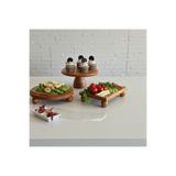 Demwood Üçlü Set 25 cm Pasta Standı, 25 cm Top Ayaklı Sunumluk 17x25 cm Sunumluk Ahşap Çeyiz Seti