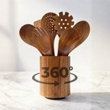 Demy Craft Akasya Ahşap 360° Dönen Tezgah Üstü Kaşıklık | Mutfak Organizer Düzenleyici