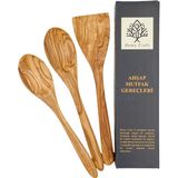 Demy Craft El Yapımı Zeytin Ağacı Mutfak Seti – 3 Parça Doğal Ahşap Kaşık ve Spatula Seti