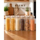 Denaro Home 6’lı 22 cm Borosilikat Cam Kavanoz Seti Silikon Kapaklı Çizgili Şeffaf Saklama Kabı - 730 ml - Şeffaf