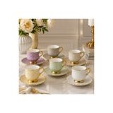Denaro Home DENARO Ovale 6 Kişilik 12 Parça 100 ml Renkli Gold Detaylı Porselen Kahve Fincanı Takımı
