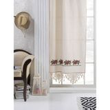 Denbu Tekstil Kanaviçeli Buldan Işi Kanaviçe El Dantelli Kaneviçeli Keten Perde - Kırmızı - 150 x 200 cm