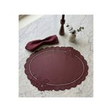 Denef Home Oval - Deri Delik İşi Amerikan Servis Bordo - 35x50 cm 1 Adet