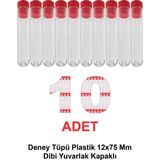 Deney Tüpü Plastik 12X75 mm / Dibi Yuvarlak Kapaklı x 10 Adet