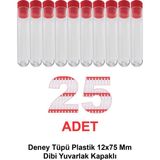 Deney Tüpü Plastik 12X75 mm / Dibi Yuvarlak Kapaklı x 25 Adet