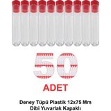 Deney Tüpü Plastik 12X75 mm / Dibi Yuvarlak Kapaklı x 50 Adet