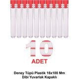 Deney Tüpü Plastik 16X100 mm / Dibi Yuvarlak Kapaklı x 10 Adet