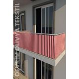 Denge Perde (3350) Kırmızı-Beyaz Dört Tarafı Bağcıklı Balkon Demiri Perdesi - Her Ölçüde En x Boy Seçenekli KIRMIZI-BEYAZ 80 x 130