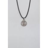Denge - Yin Yang Siyah Deri İp Kolye - Antik Gümüş Kaplama - Kadın Erkek - 60 Cm