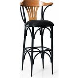 Dengema 169/65 Modern Bar Taburesi Yeşil Deri, Ahşap Sırt, Metal Ayak - 65 cm Yükseklik - Siyah