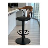 DENGEMA T168/75 Dönerli Bar Sandalyesi – Siyah Deri Oturum, İnegöl Ceviz Sırt 75 cm Yükseklik
