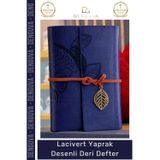 Denguva #Ajanda Nostaljik Antik Tasarım Prestijli Hediye Günlük Lacivert Yaprak Desenli Deri Defter