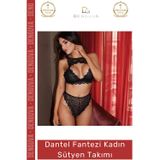 Denguva #FanteziSütyen Siyah Dantelli Sezon Zarif Şık Seksi Çekici Rahat Feminen Fantezi Kadın Sütyen Takım