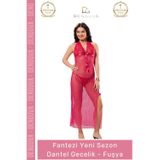 Denguva #Gecelik Fantezi Şık Şifon Kumaş Lüks Tasarım Kaliteli Takım Büyüleyici Fuşya Dantel Gecelik