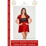 Denguva #Gecelik Kadife Lüks Kaliteli Şık Zarif Çeyizlik Dantelli Sabahlık Gecelik Takım 2'li Set