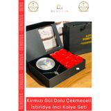 Denguva #Kolye Siyah Kutu Kokulu Kırmızı Gül Sevgililer Günü Tasarımı İstiridye İnci Kolye Seti