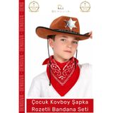 Denguva #Kostüm Çocuk Sheriff Batı Tarzı Kostüm Parti Kovboy Şapka Rozetli Kahverengi Kırmızı Bandana Seti