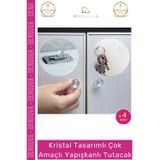 Denguva #Kulp Kristal Elmas Kesim Vidasız Montaj Dekoratif Çok Amaçlı Yapışkanlı Tutacak Buton - 4 Adet