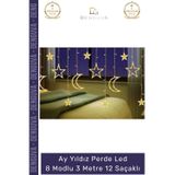 Denguva #Led Dekoratif 3 Metre 8 Modlu Fişli Eklemeli Pencere Ay Yıldız Perde Led Gün Işığı 12 Saçaklı