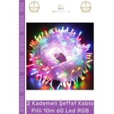 Denguva #LedIşık Dekoratif Yılbaşı Aydınlatma Renkli Işık 2 Kademeli Şeffaf Kablo Pilli 10m 60 Led RGB