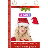 Denguva Özel Üretim Yıkanabilir Ucu Ponponlu Çocuk Yetişkin Yılbaşı Noel Baba %100 Polar Şapka 3 Adet