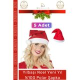 Denguva Özel Üretim Yıkanabilir Ucu Ponponlu Çocuk Yetişkin Yılbaşı Noel Baba %100 Polar Şapka 5 Adet