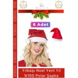 Denguva Özel Üretim Yıkanabilir Ucu Ponponlu Çocuk Yetişkin Yılbaşı Noel Baba %100 Polar Şapka 6 Adet