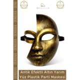 Denguva #PartiMaskesi Antik Efektli Altın Metalik Gold Eskitme Şık Balo Kostüm Yarım Yüz Plastik Parti Maske