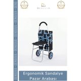 Denguva #PazarArabası Sandalyeli Katlanabilir Market Alışveriş Çantalı Metal Gövde Ergonomik Sandalye Pazar