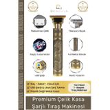 Denguva Premium Çelik Kasa Profesyonel Şarjlı Saç Sakal Ense Çizim Lazer Öncesi Tüm Vücut Tıraş Makinesi